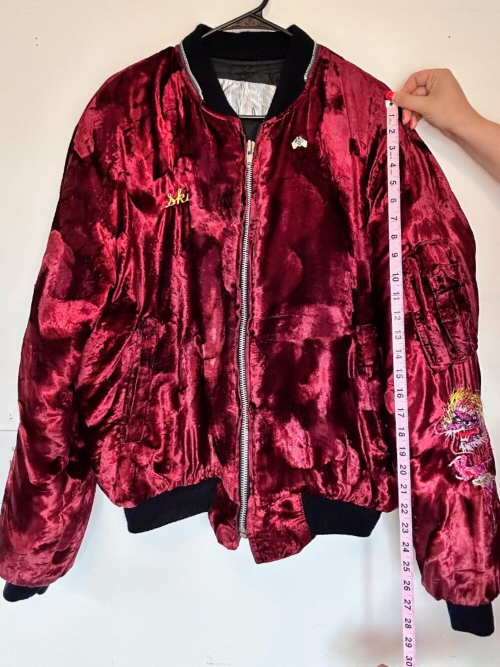 Vtg 80s 90s Crushed Velvet Sukajan Souvenir Jacket - Korea Dragon Bomber - Picture 12 of 16